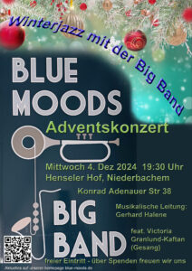 Winterjazz mit der Big Band - Blue Moods Adventskonzert am Mittwoch, 4.12.2024 um 19:30 im Henseler Hof in Wachtberg-Niederbachem